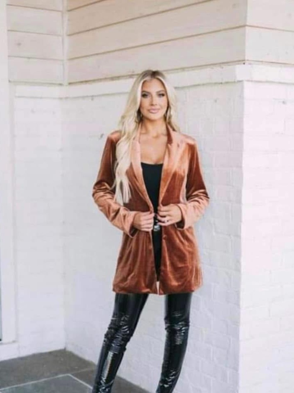 Plush Velvet Longline Blazer Jacket - Rust